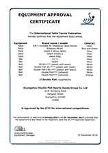 Double Fish-ITTF Gerätezulassungszertifikat